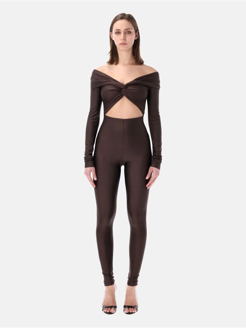 The Andamane Kendall off the shoulder jumpsuit in brown - M